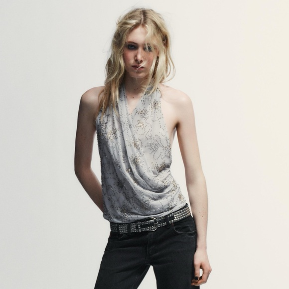 ZARA BEADED EMBROIDERED HALTER TOP - Picture 2 of 12